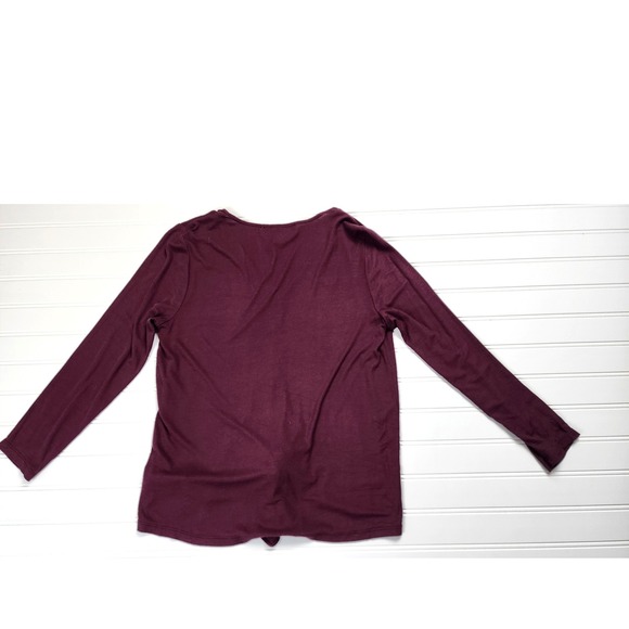 Michael Kors Ribbed V Neck Long Sleeve Tie‎ Front Top Burgundy Size Small - Picture 4 of 9